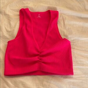 Aerie Bright Pink Ribbed Crop Tank Top